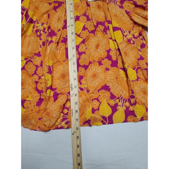Rose & Olive Top Womens Size M Orange Short Sleeve Floral Boho Button NWT - Picture 5 of 10